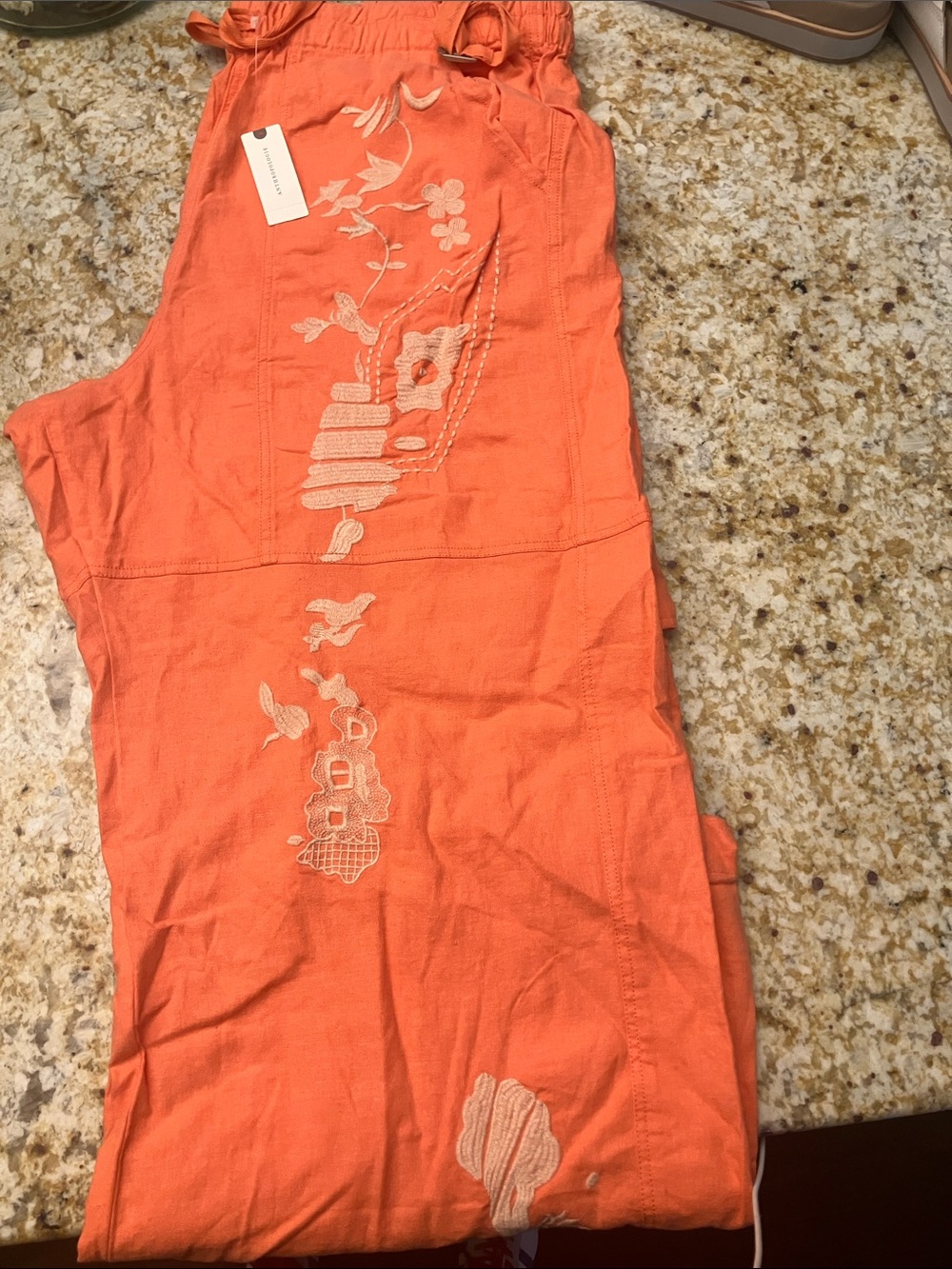 Anthropologie Pilcro orange linen wide leg elastic waist pants - Picture 6 of 6
